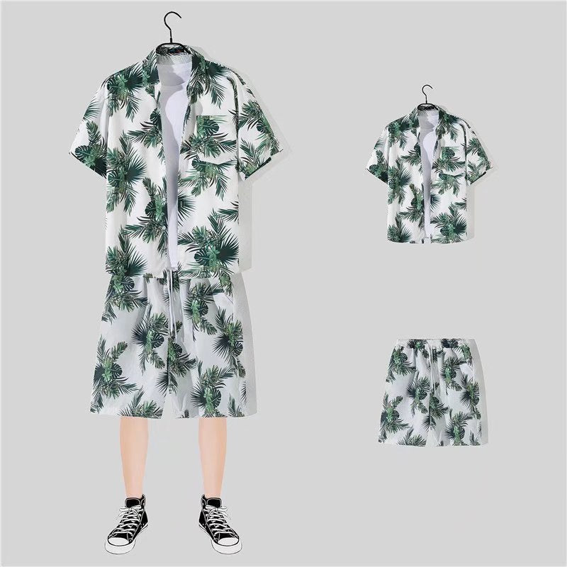Men’s Shorts Shirt Trendy Summer Loose Casual Two-piece Suit - White / M