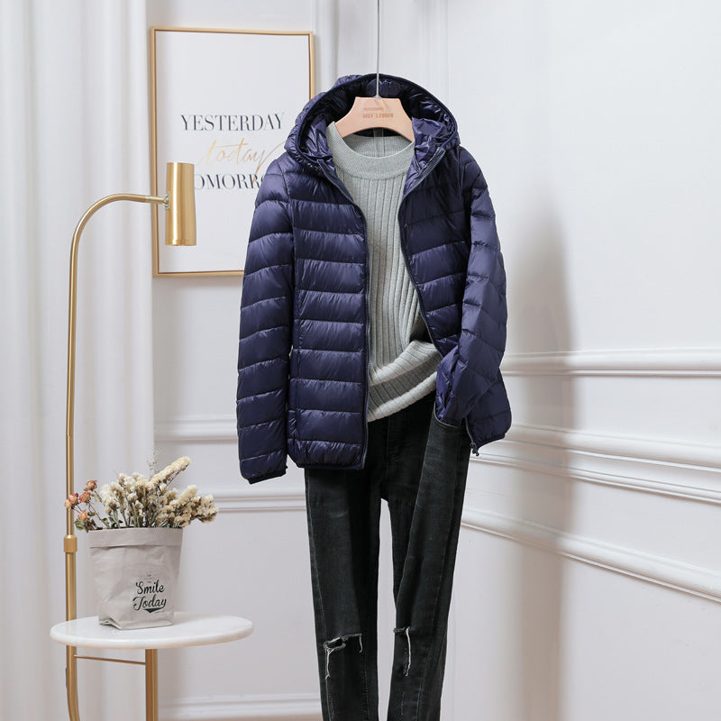 Lightweight Down Jacket Women’s Plus-sized Plus Size Ultra-thin - Navy Blue / S
