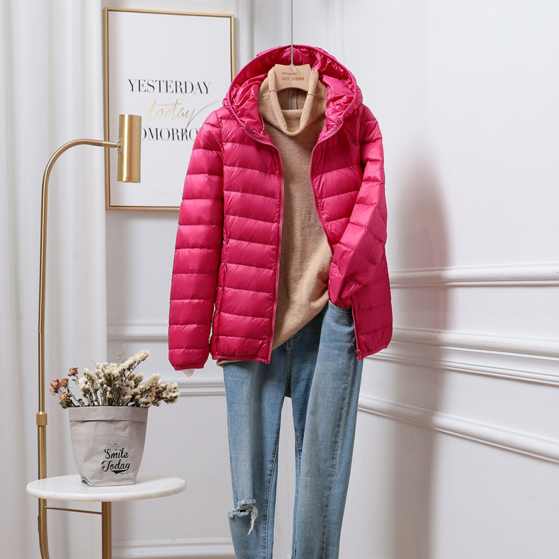 Lightweight Down Jacket Women’s Plus-sized Plus Size Ultra-thin - Rose Red / S