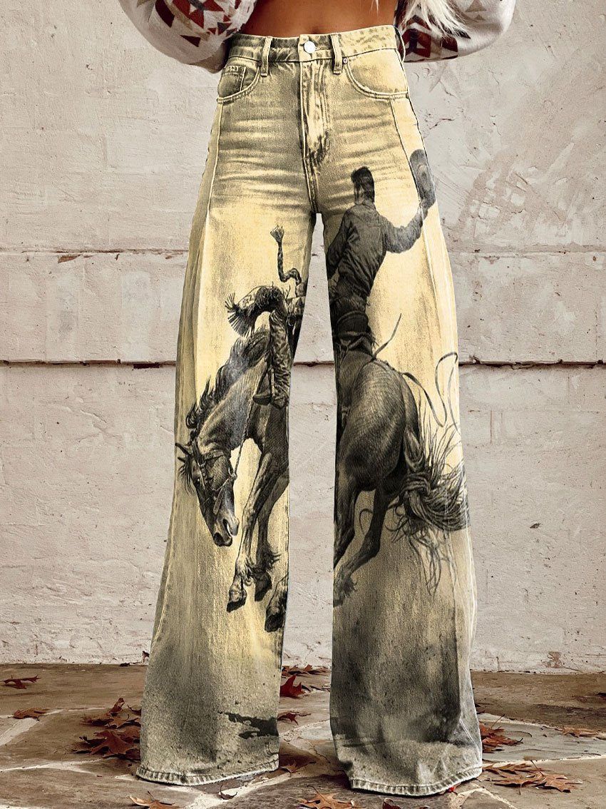 Horn Simulation Denim Trousers Loose Pants For Women - Z9 / S