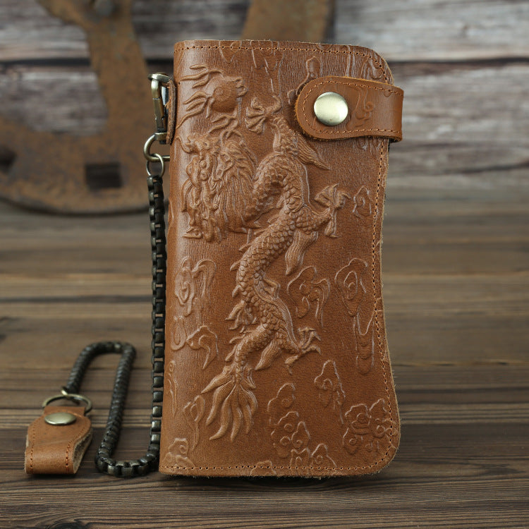 Horseskin Men’s Bag Keyring Purse - Brown dragon