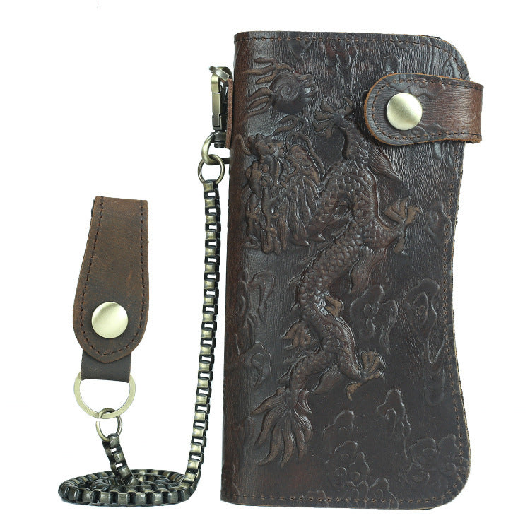 Horseskin Men’s Bag Keyring Purse - Dark brown Dragon