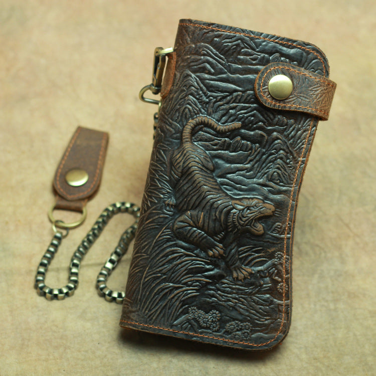 Horseskin Men’s Bag Keyring Purse - Deep brown tiger