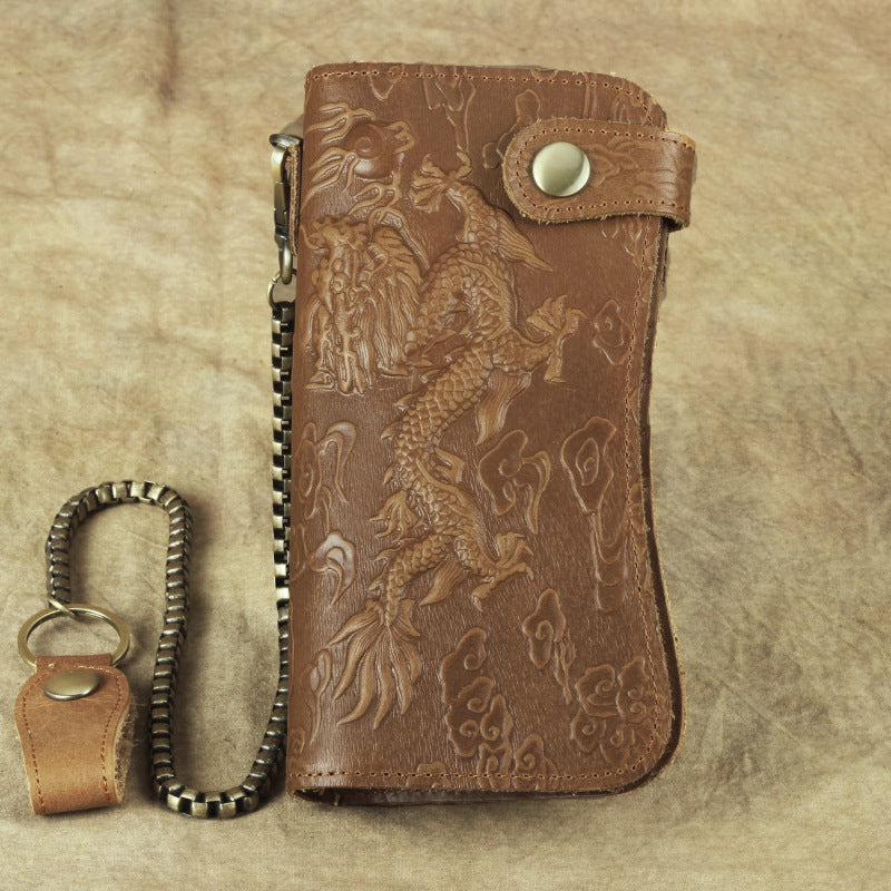 Horseskin Men’s Bag Keyring Purse - Yellow brown dragon