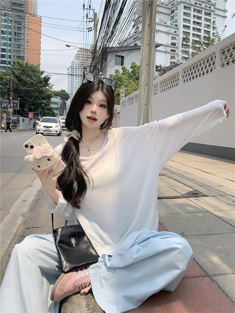 Blue Sweet Hot Girl Sun Protection Top - White / S