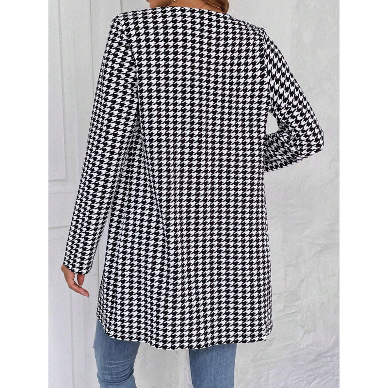 Women’s Clothing Houndstooth Long Coat