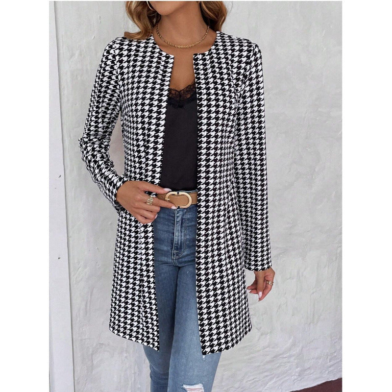 Women’s Clothing Houndstooth Long Coat