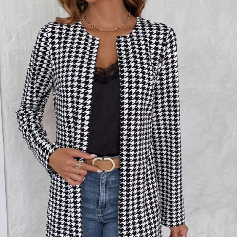 Women’s Clothing Houndstooth Long Coat