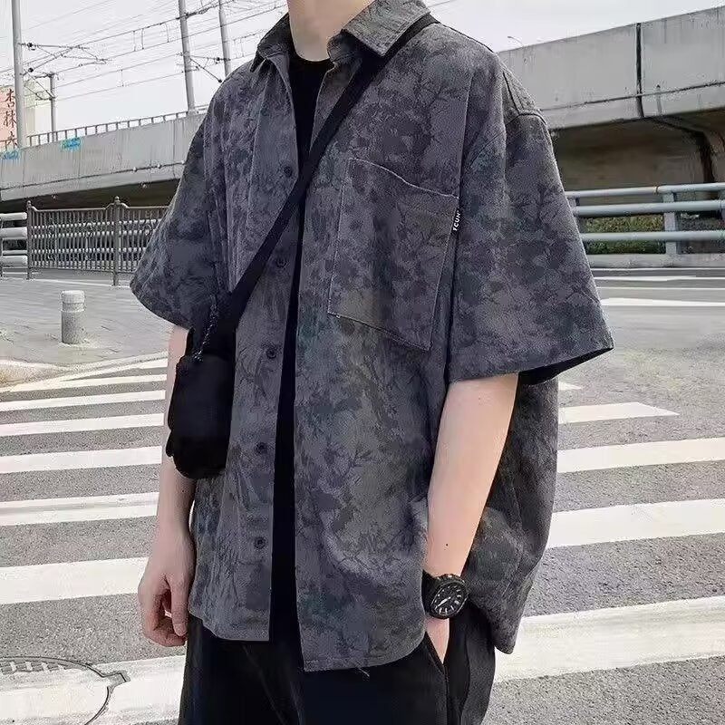 Summer Hong Kong Style Short Sleeve Shirt Coat Shorts Three-piece Suit - Single Shirt / S