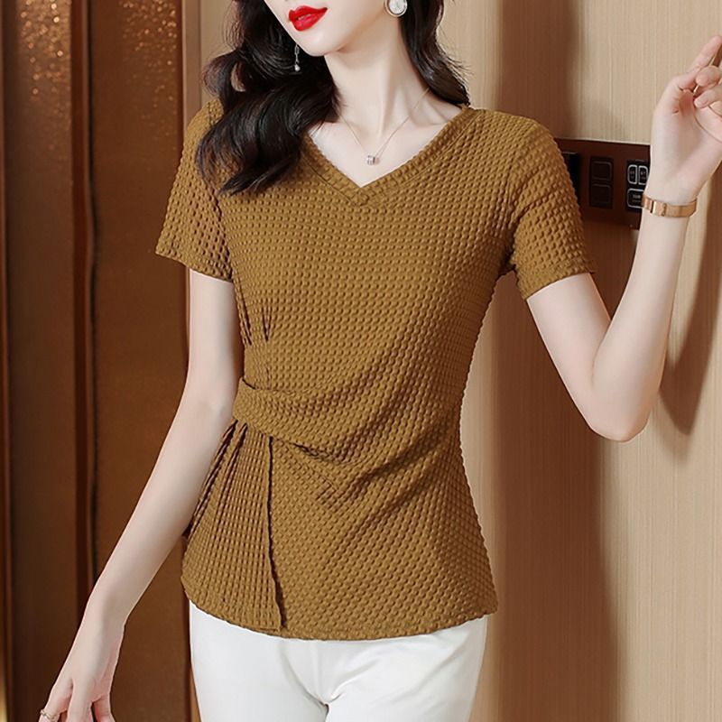 Knitted Ice Silk Short Sleeve T-shirt Women’s Summer