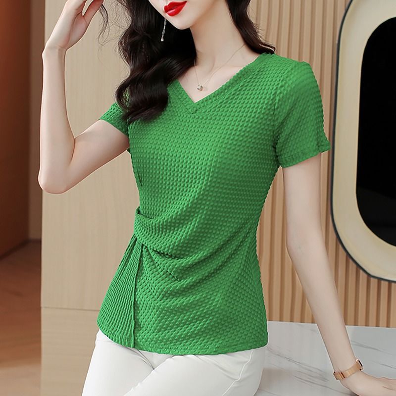 Knitted Ice Silk Short Sleeve T-shirt Women’s Summer
