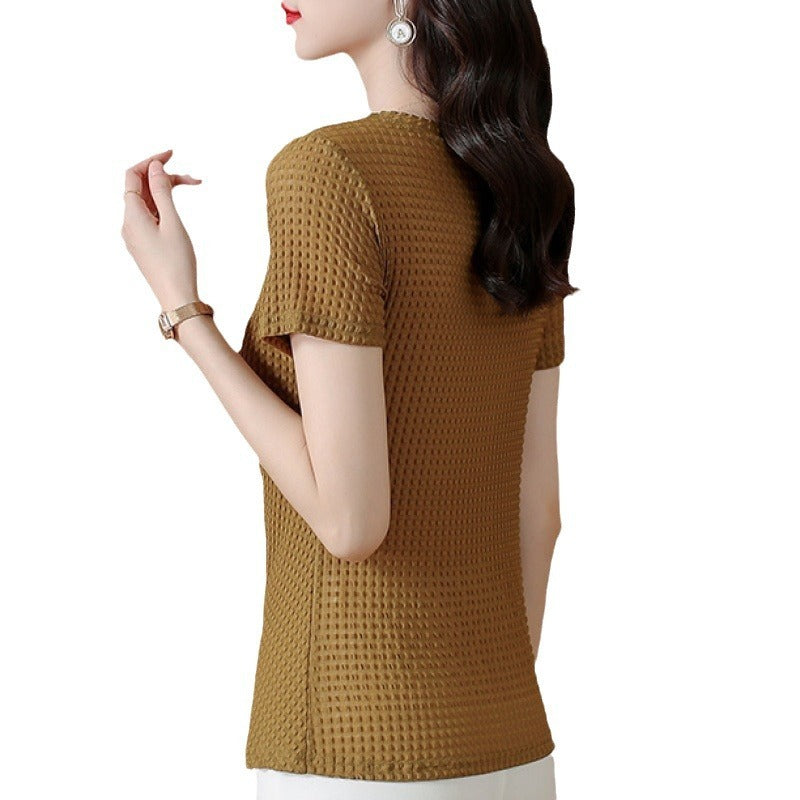 Knitted Ice Silk Short Sleeve T-shirt Women’s Summer