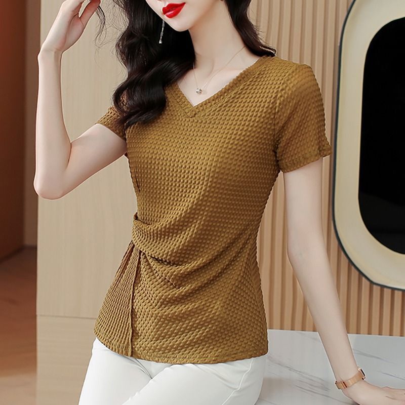 Knitted Ice Silk Short Sleeve T-shirt Women’s Summer