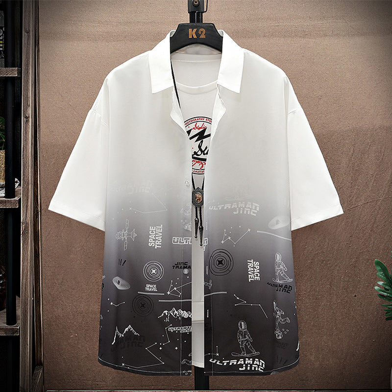 Summer Thin Ice Silk Shirt Loose Collar T-shirt Fattening Type Fat Man - 2309 White / M