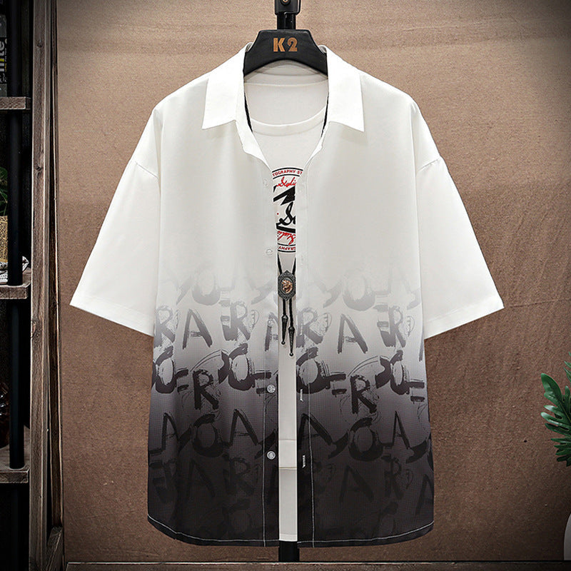 Summer Thin Ice Silk Shirt Loose Collar T-shirt Fattening Type Fat Man - 2310 White / M