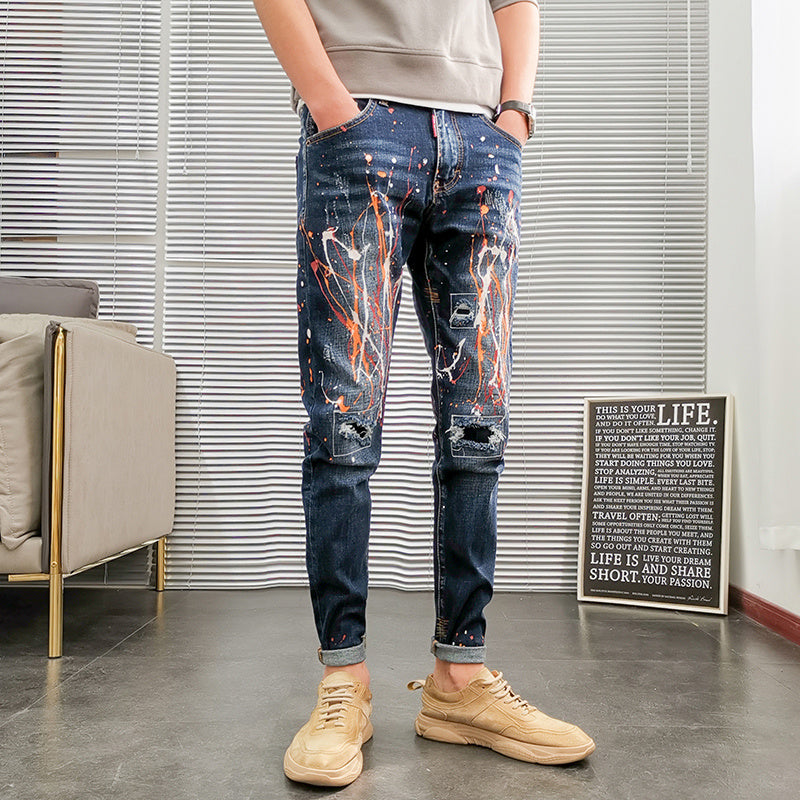 Ldle Embroidery Jeans Male Popular Logo Slim - With blue ink / 29