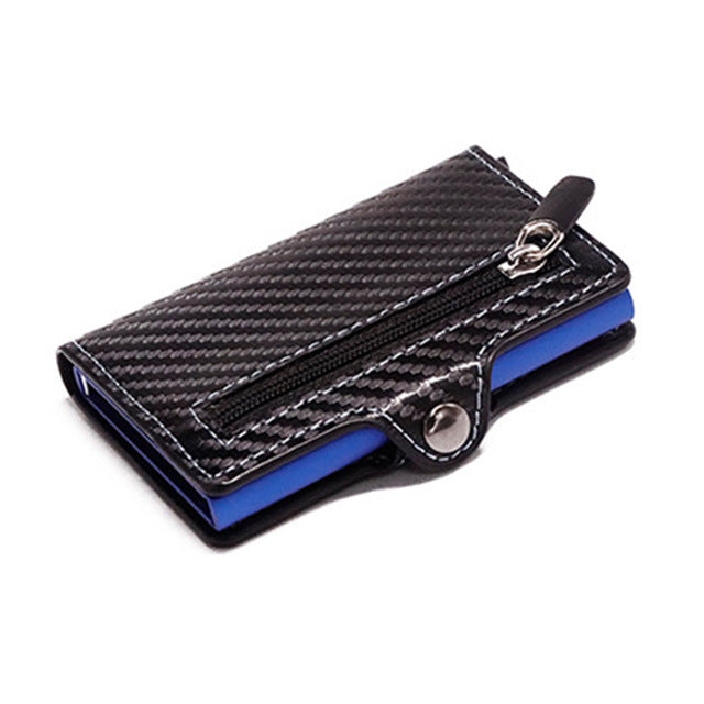 Ion Carbon Fiber Wallet Men Slim Wallet Anti-theft Card Case - Blue