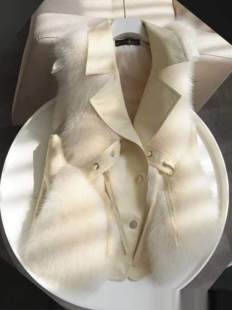 Fur Vests Coat Short Fox Vest - Ivory White / S