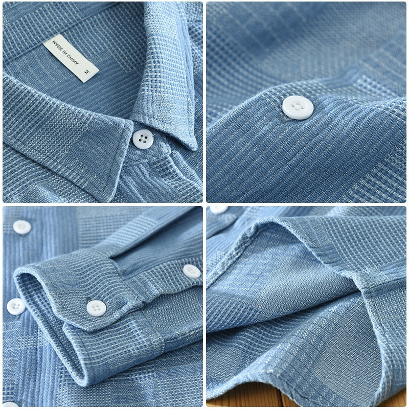 Jacquard Color Matching Casual Denim Long-sleeved Shirt Men’s Loose Shirt Coat