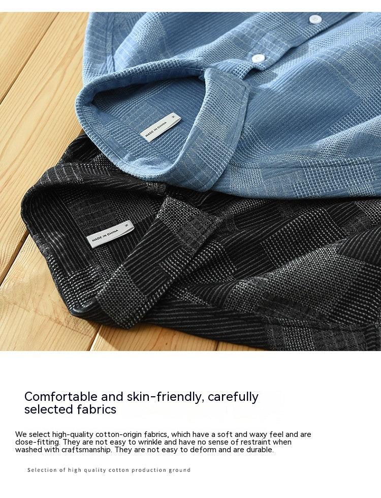 Jacquard Color Matching Casual Denim Long-sleeved Shirt Men’s Loose Shirt Coat