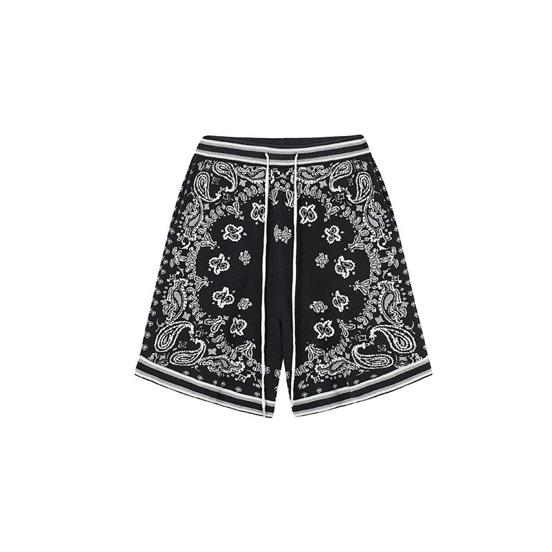 Boneless Cashew Jacquard Woolen Color-Blocking Shorts Sports Pants