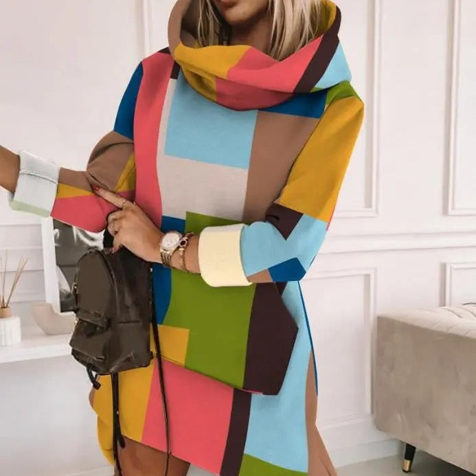 Women’s Long Sweater Color Matching Printed Street
