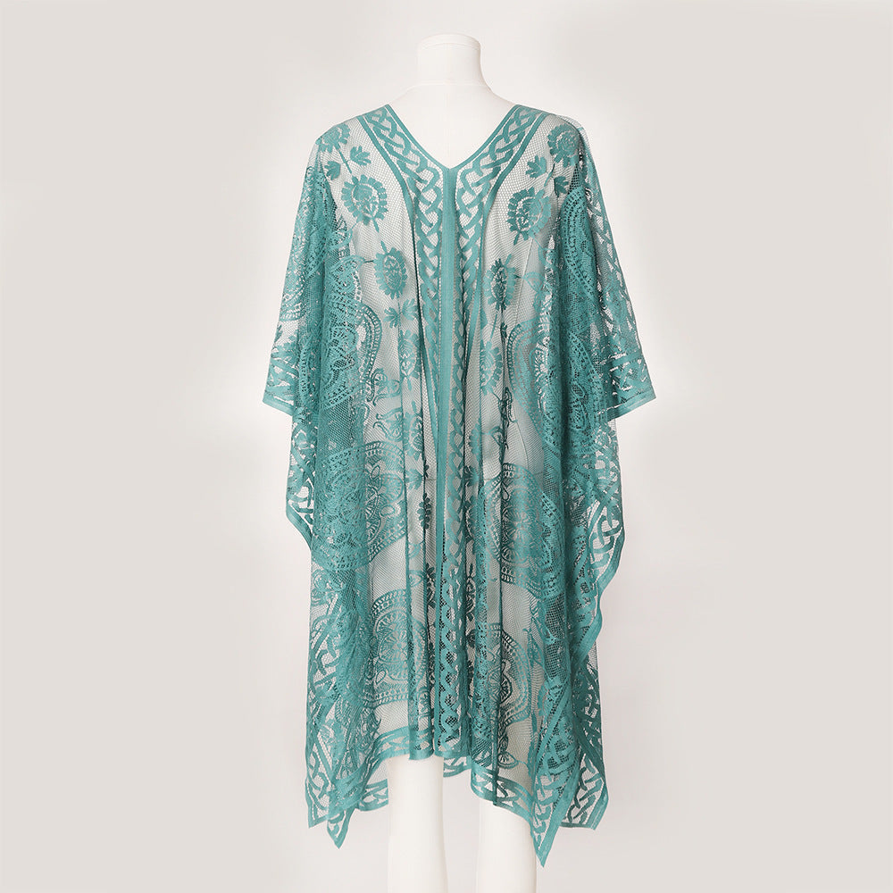 Pattern Ventilation High-grade Sense Sun Protection Shirt - Cyan / 95×106cm