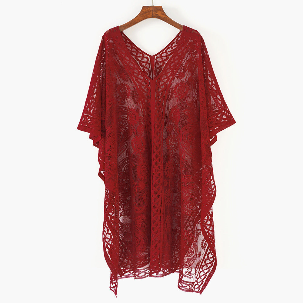 Pattern Ventilation High-grade Sense Sun Protection Shirt - Wine Red / 95×106cm