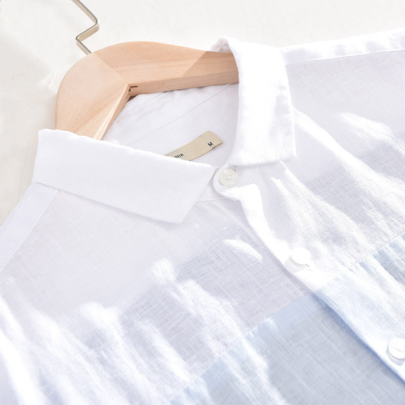 Men’s Patchwork Linen Short Sleeve Shirt