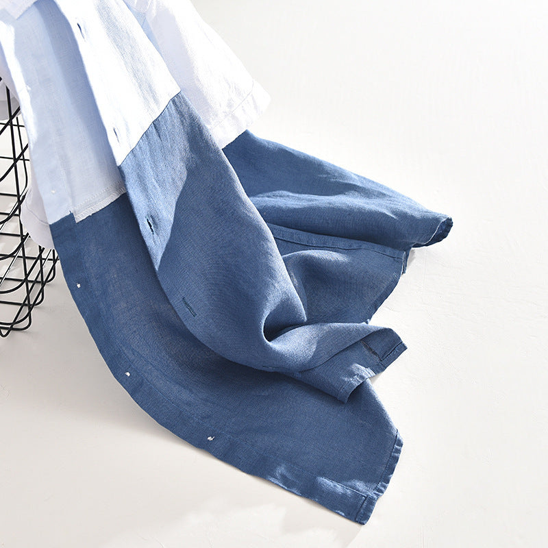 Men’s Patchwork Linen Short Sleeve Shirt