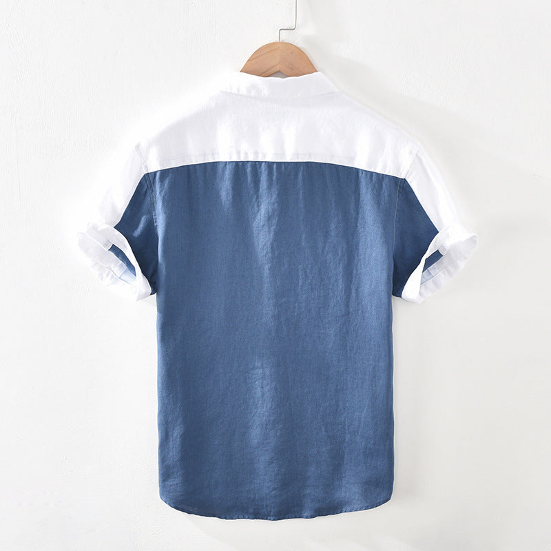 Men’s Patchwork Linen Short Sleeve Shirt