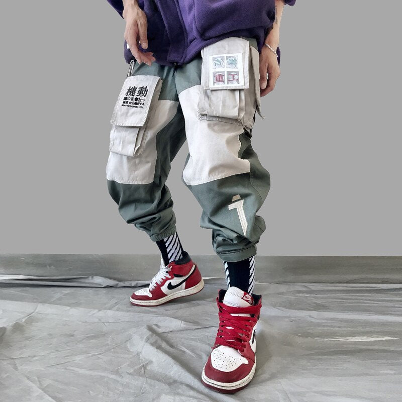 New men’s Japanese loose version of overalls fashion men’s large size stitching casual beam pants