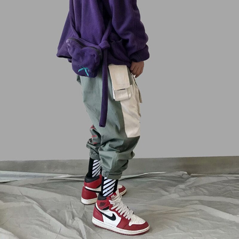 New men’s Japanese loose version of overalls fashion men’s large size stitching casual beam pants