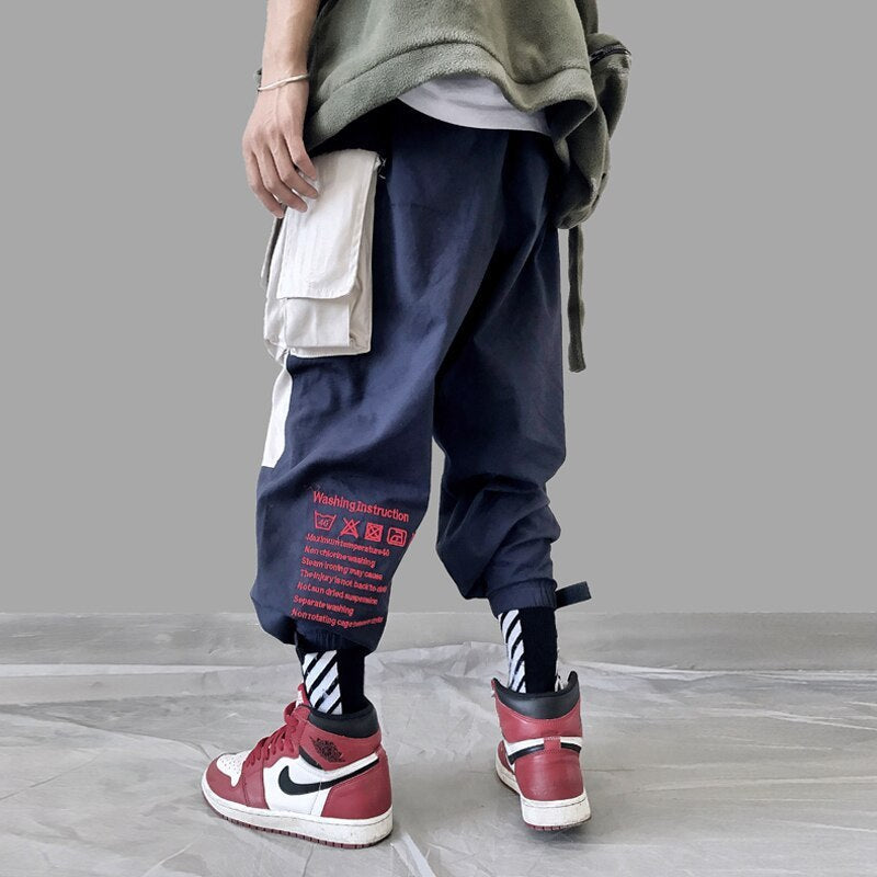 New men’s Japanese loose version of overalls fashion men’s large size stitching casual beam pants