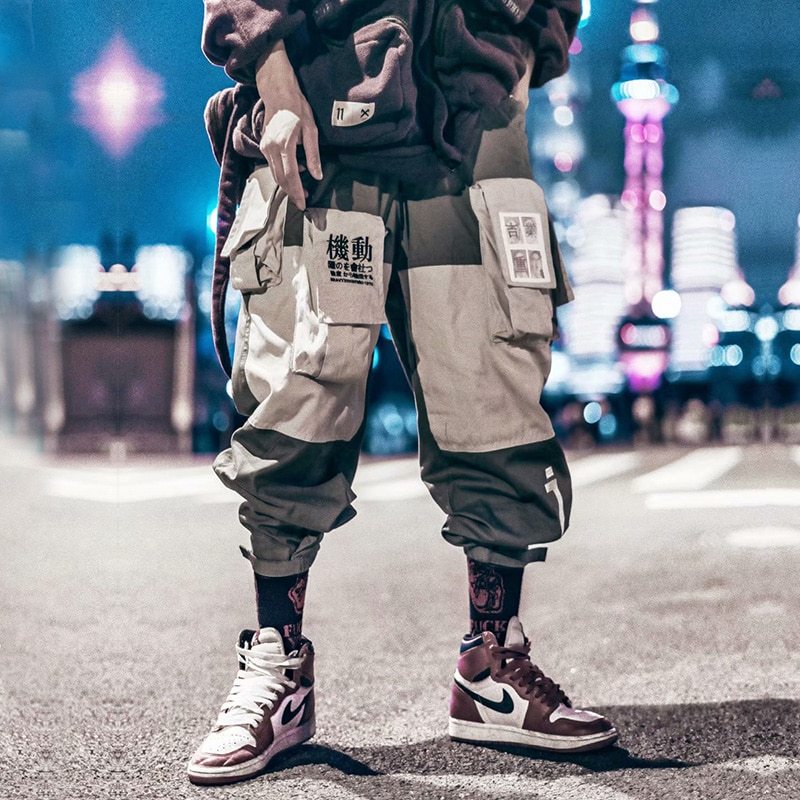 New men’s Japanese loose version of overalls fashion men’s large size stitching casual beam pants - green / M