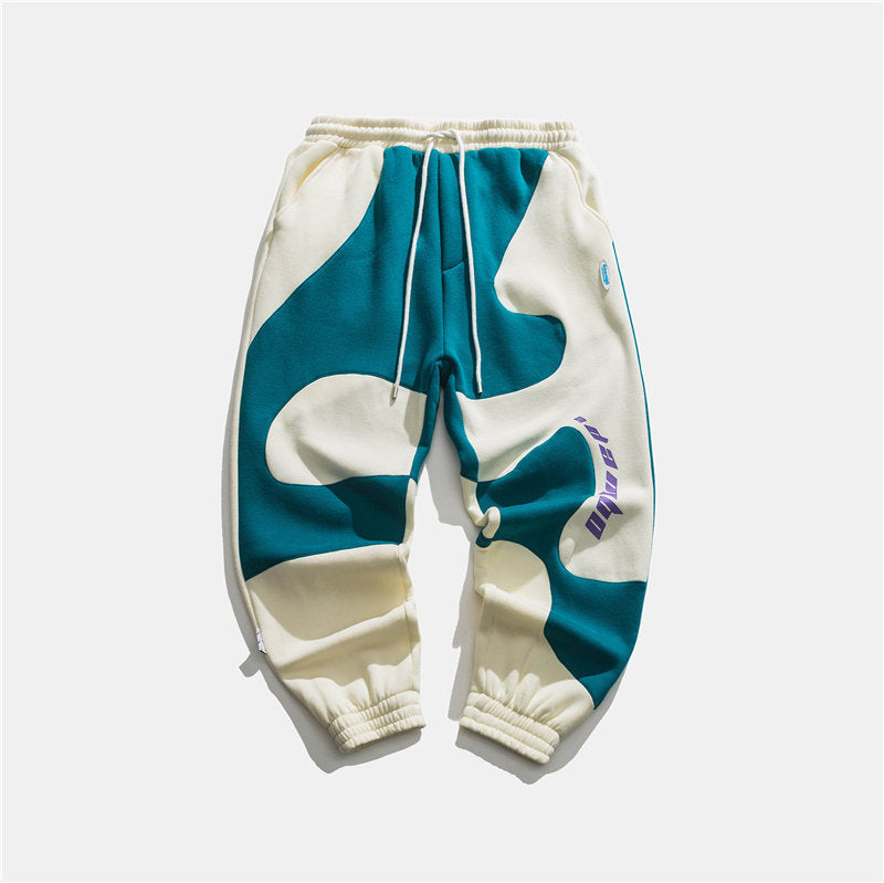 Men’s Casual Pants Japanese Street Contrast Stitching - Beige green / M