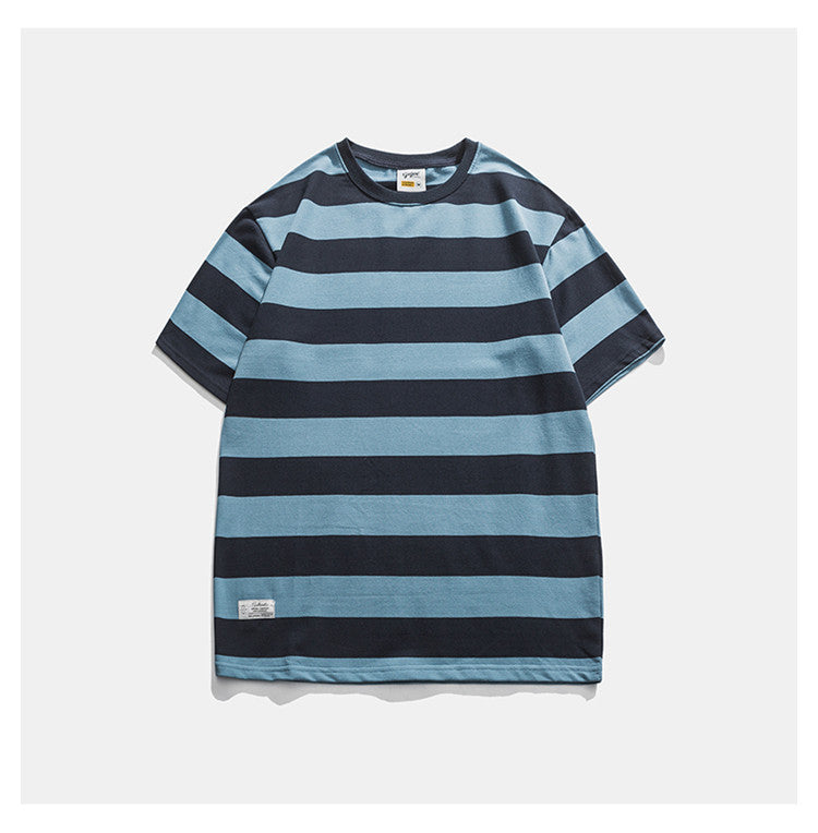 New Striped Short Sleeve Retro Striped Men - Blue / M