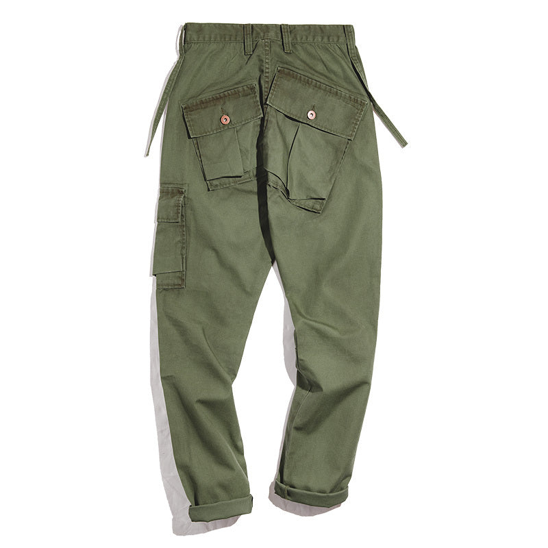 Japanese Style Retro Back Pocket Casual Cargo Pants - Green / 32