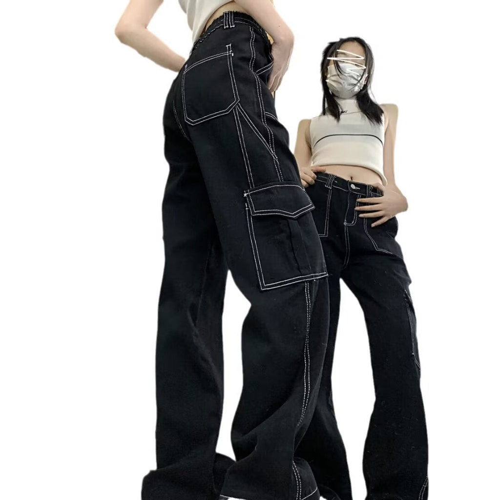 Jeans Women’s Straight Loose Spring Wide-leg Overalls