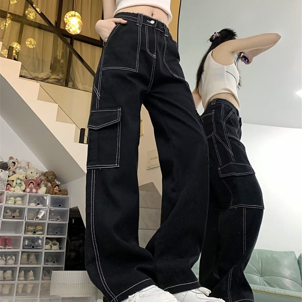Jeans Women’s Straight Loose Spring Wide-leg Overalls