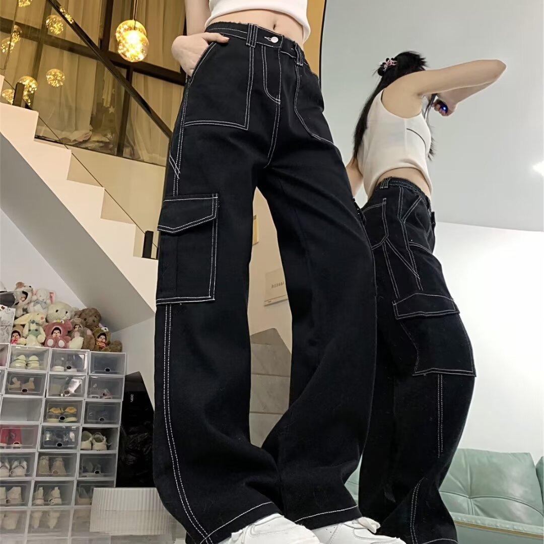 Jeans Women’s Straight Loose Spring Wide-leg Overalls