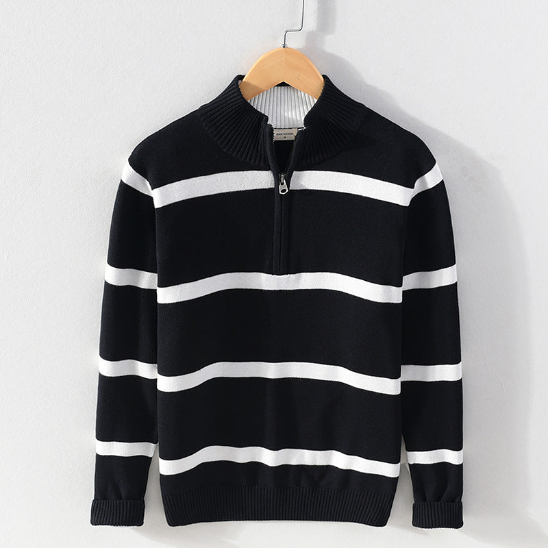 Turtleneck Men’s Cotton Wool Casual Half Zipper Sweater - Black / M