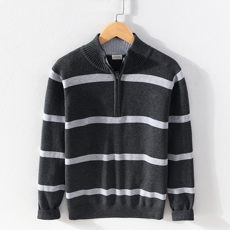 Turtleneck Men’s Cotton Wool Casual Half Zipper Sweater - Carbon Gray / M