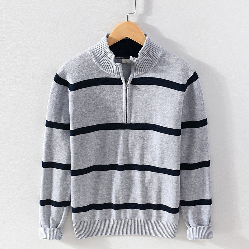 Turtleneck Men’s Cotton Wool Casual Half Zipper Sweater - Gray / M