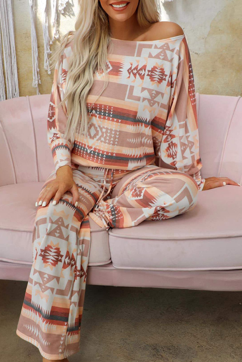 Pullover Long Sleeve Printed Two-piece Suit Homewear