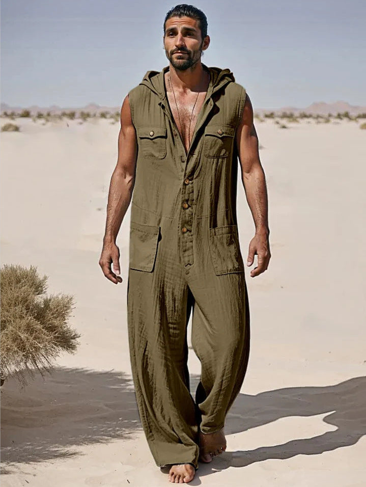 Men’s Casual Jumpsuit - Brown / S