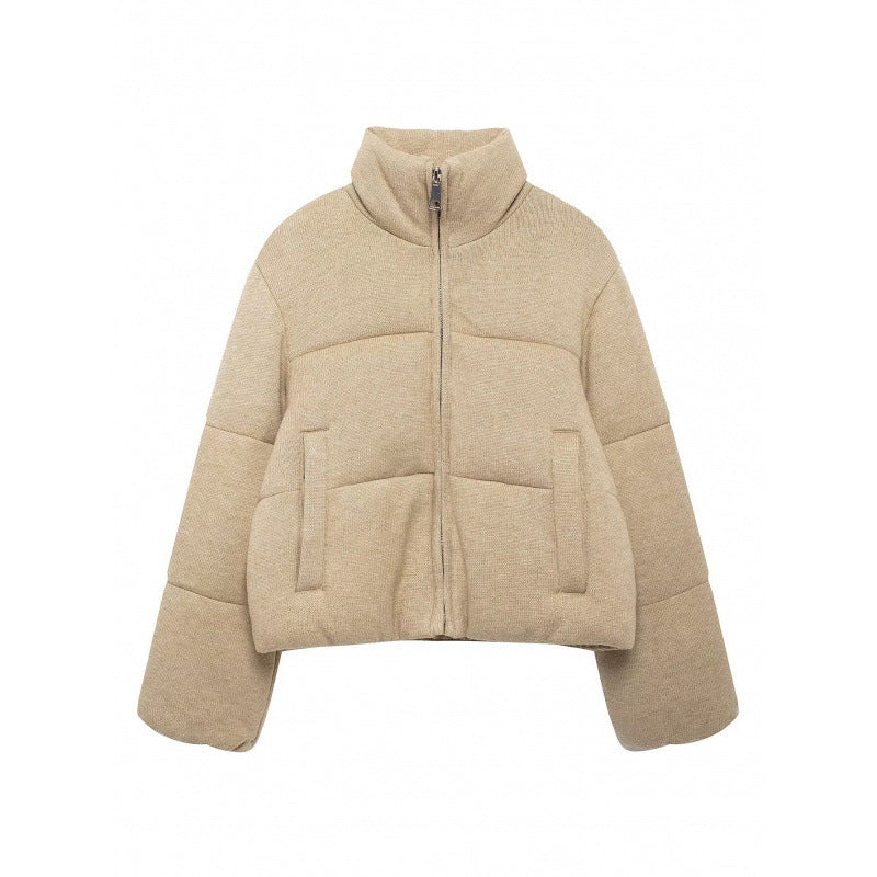 European And American Fashion Stand Collar Long Sleeve Cotton Jacket Coat - Khaki / XS