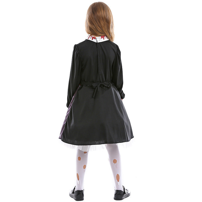Family Horror Doll Costume Women Gothic Bloody Zombie Scary Costume Adult Halloween Horror Doll Cosplay Costume