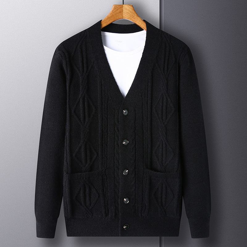 Knitted Cardigan Rhombus Loose Casual Sweater Coat Men - M8512 Black / M