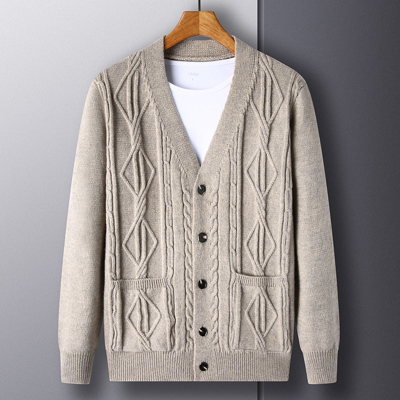 Knitted Cardigan Rhombus Loose Casual Sweater Coat Men - M8512 Camel / M